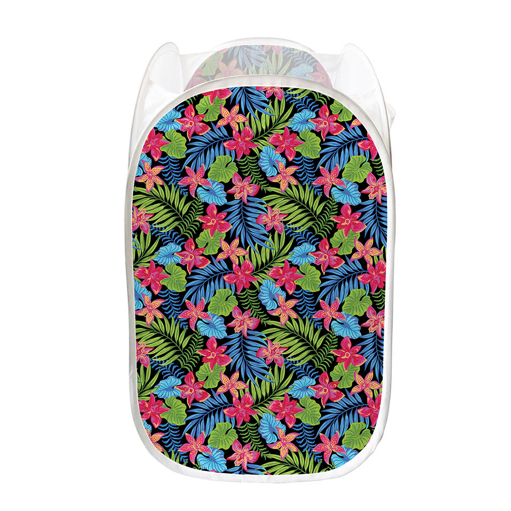 Hawaiian Floral Pattern Print Mesh Laundry Hamper