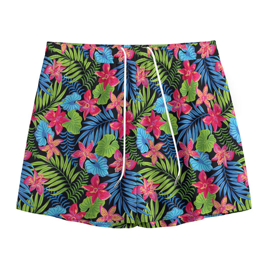 Hawaiian Floral Pattern Print Mesh Shorts