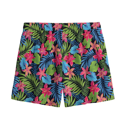 Hawaiian Floral Pattern Print Mesh Shorts