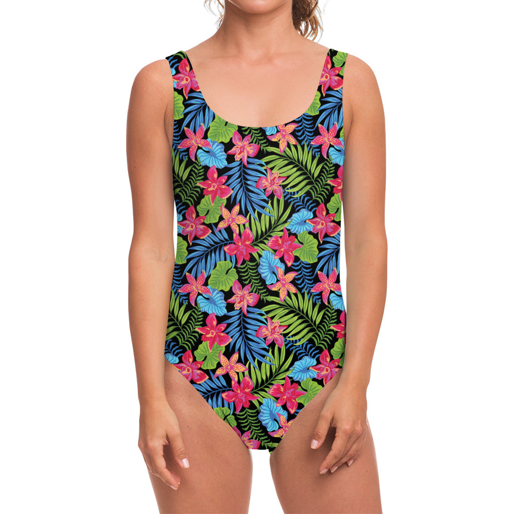 Hawaiian Floral Pattern Print One Piece Swimsuit
