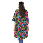 Hawaiian Floral Pattern Print Open Front Beach Cover Up