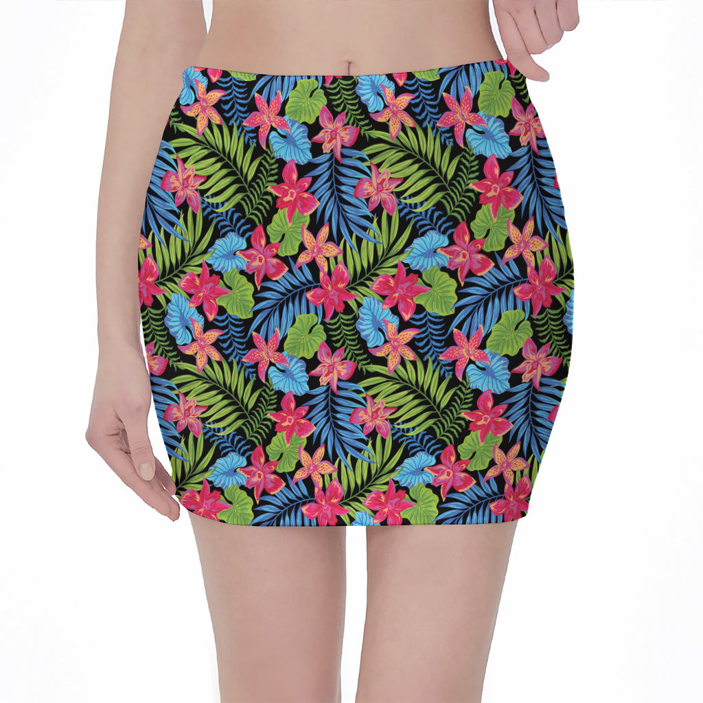 Hawaiian Floral Pattern Print Pencil Mini Skirt