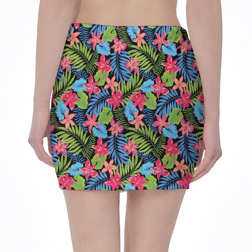Hawaiian Floral Pattern Print Pencil Mini Skirt