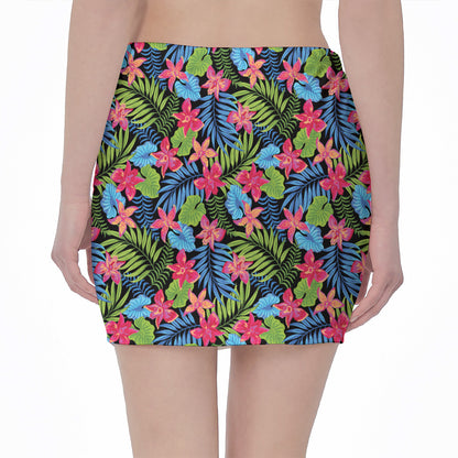 Hawaiian Floral Pattern Print Pencil Mini Skirt