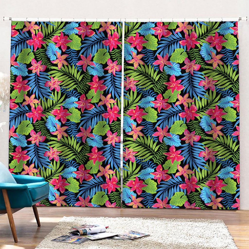 Hawaiian Floral Pattern Print Pencil Pleat Curtains