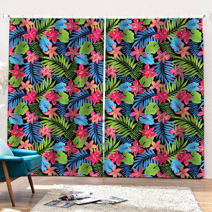 Hawaiian Floral Pattern Print Pencil Pleat Curtains