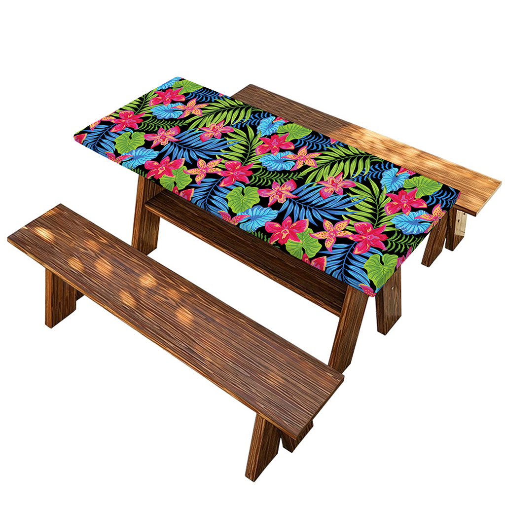Hawaiian Floral Pattern Print Picnic Table Cover