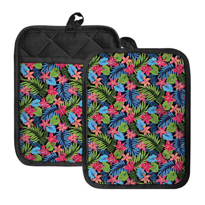 Hawaiian Floral Pattern Print Pot Holders With Pocket