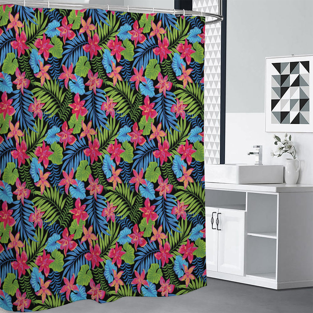 Hawaiian Floral Pattern Print Premium Shower Curtain
