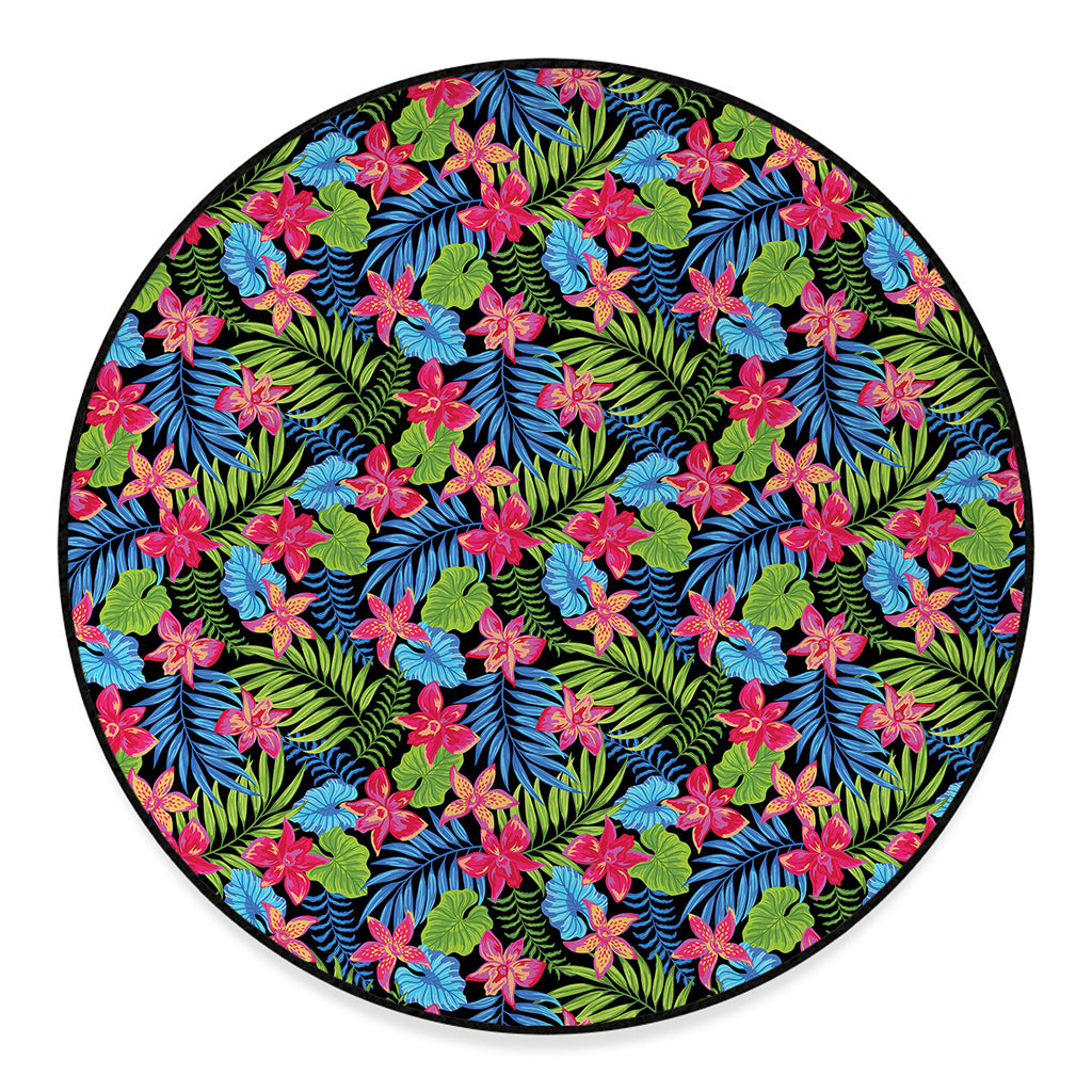 Hawaiian Floral Pattern Print Round Floor Mat