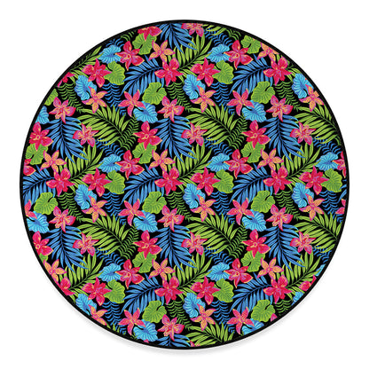 Hawaiian Floral Pattern Print Round Floor Mat