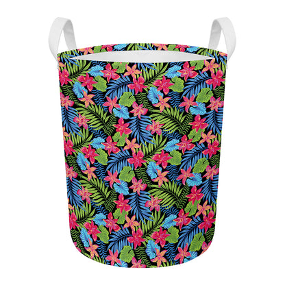 Hawaiian Floral Pattern Print Round Laundry Basket