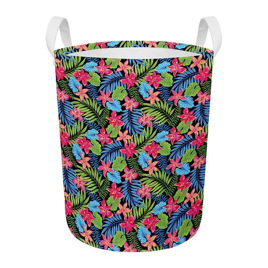 Hawaiian Floral Pattern Print Round Laundry Basket