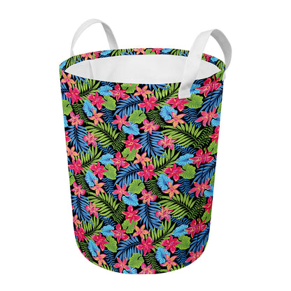 Hawaiian Floral Pattern Print Round Laundry Basket