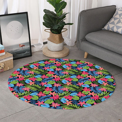 Hawaiian Floral Pattern Print Round Rug