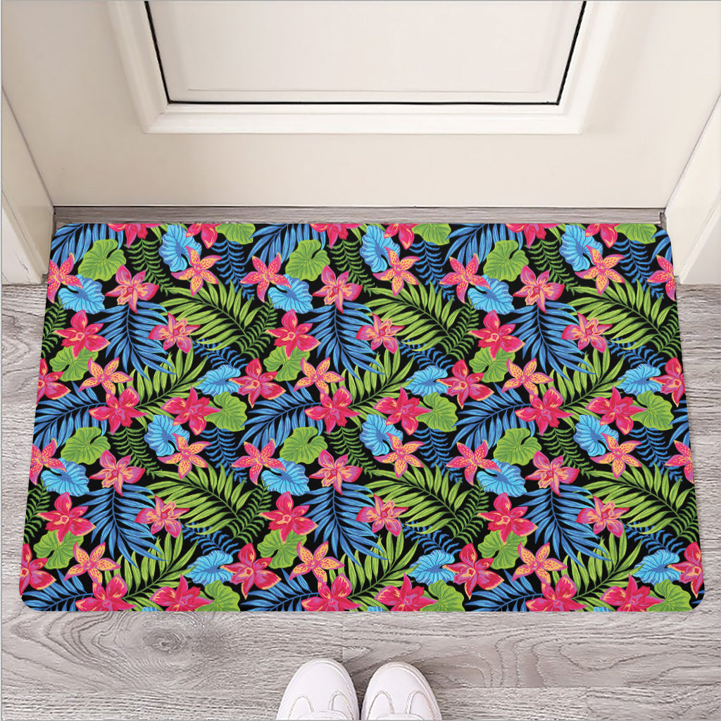 Hawaiian Floral Pattern Print Rubber Doormat