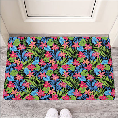 Hawaiian Floral Pattern Print Rubber Doormat