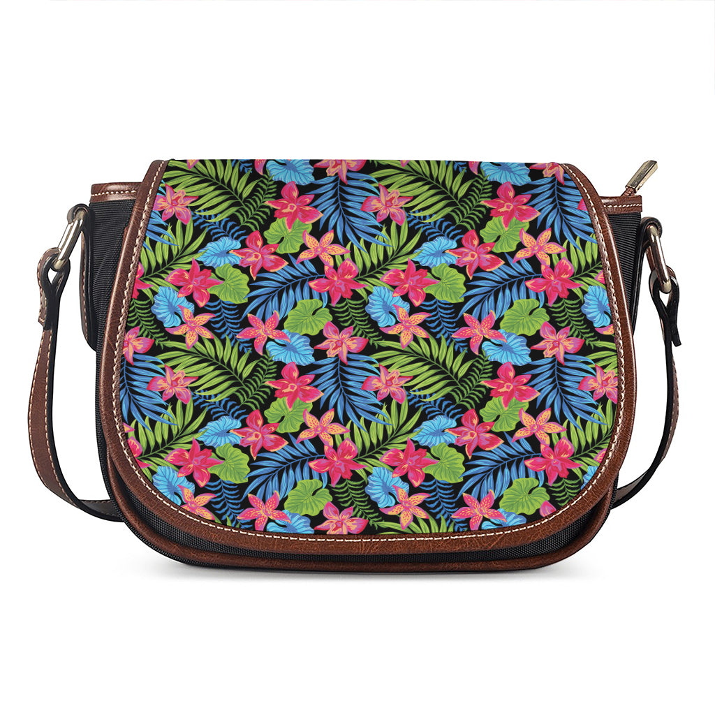 Hawaiian Floral Pattern Print Saddle Bag