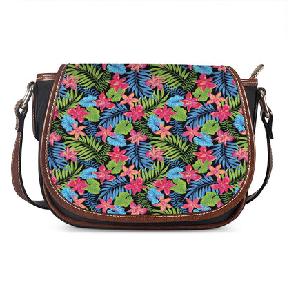 Hawaiian Floral Pattern Print Saddle Bag