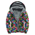 Hawaiian Floral Pattern Print Sherpa Lined Zip Up Hoodie