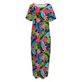 Hawaiian Floral Pattern Print Short Sleeve Long Nightdress
