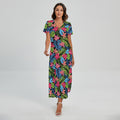 Hawaiian Floral Pattern Print Short Sleeve Maxi Dress