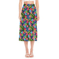 Hawaiian Floral Pattern Print Side Slit Midi Skirt