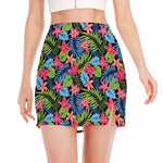 Hawaiian Floral Pattern Print Side Slit Mini Skirt