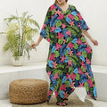 Hawaiian Floral Pattern Print Silk V-Neck Kaftan Dress