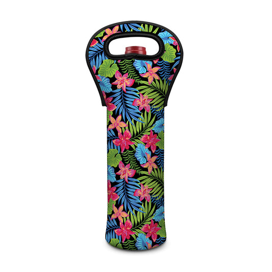 Hawaiian Floral Pattern Print Single Neoprene Wine Tote