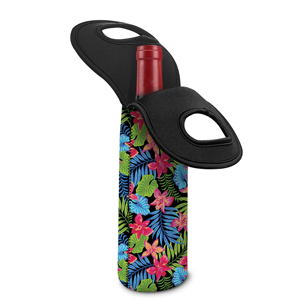 Hawaiian Floral Pattern Print Single Neoprene Wine Tote