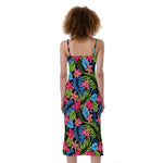 Hawaiian Floral Pattern Print Slim Fit Midi Cami Dress