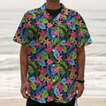 Hawaiian Floral Pattern Print Textured Short Sleeve Shirt