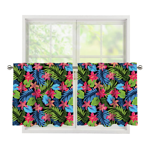 Hawaiian Floral Pattern Print Tier Curtains