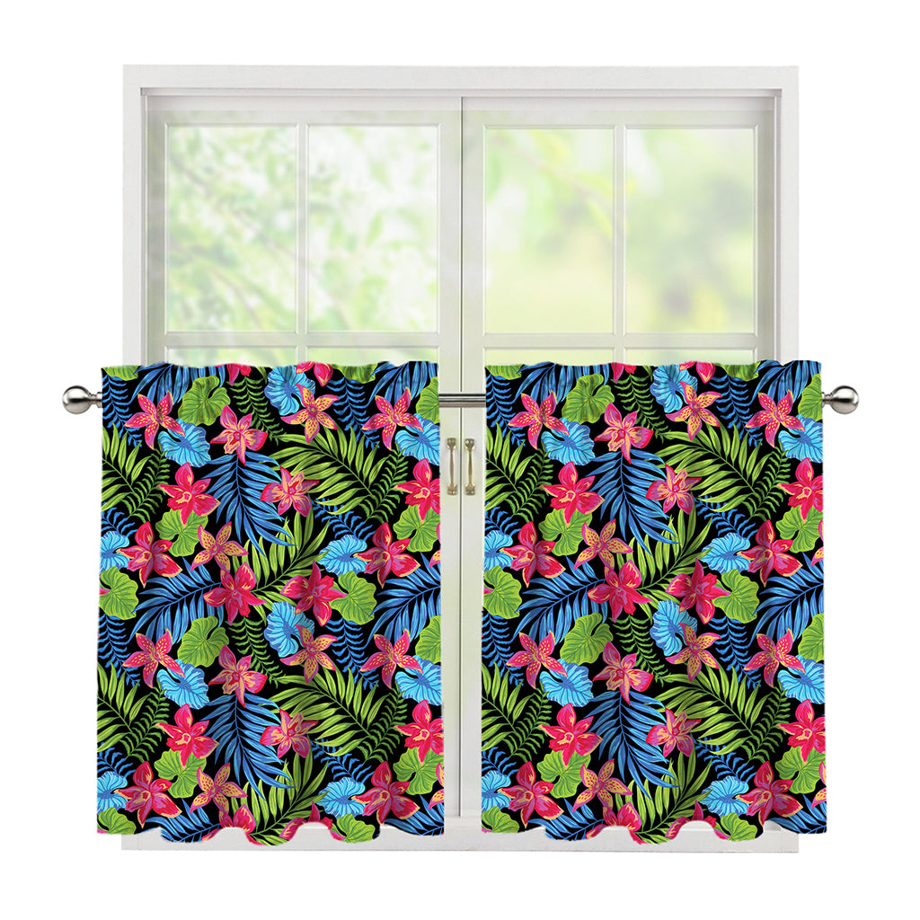 Hawaiian Floral Pattern Print Tier Curtains