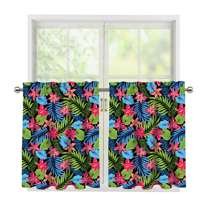 Hawaiian Floral Pattern Print Tier Curtains