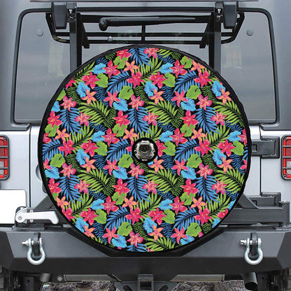 Hawaiian Floral Pattern Print Tire Cover With Camera Hole
