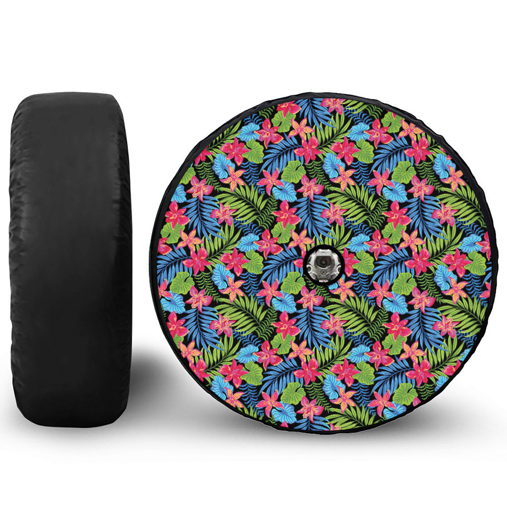 Hawaiian Floral Pattern Print Tire Cover With Camera Hole