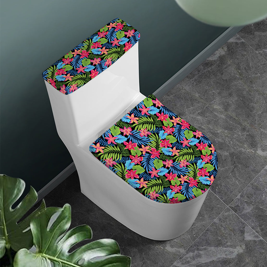 Hawaiian Floral Pattern Print Toilet Lid And Tank Cover Set