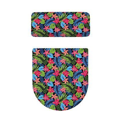 Hawaiian Floral Pattern Print Toilet Lid And Tank Cover Set