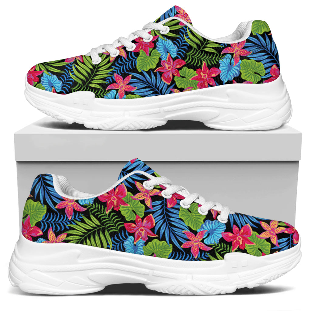 Hawaiian Floral Pattern Print White Chunky Shoes