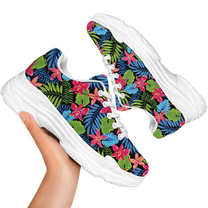 Hawaiian Floral Pattern Print White Chunky Shoes