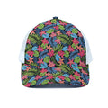 Hawaiian Floral Pattern Print White Mesh Trucker Hat