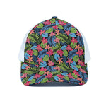 Hawaiian Floral Pattern Print White Mesh Trucker Cap