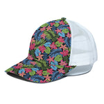Hawaiian Floral Pattern Print White Mesh Trucker Cap