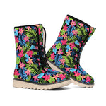 Hawaiian Floral Pattern Print Winter Boots