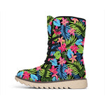 Hawaiian Floral Pattern Print Winter Boots