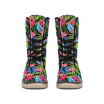 Hawaiian Floral Pattern Print Winter Boots