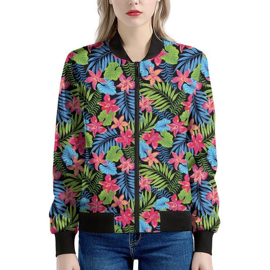 Hawaiian Floral Pattern Print Women's Bomber Jacket