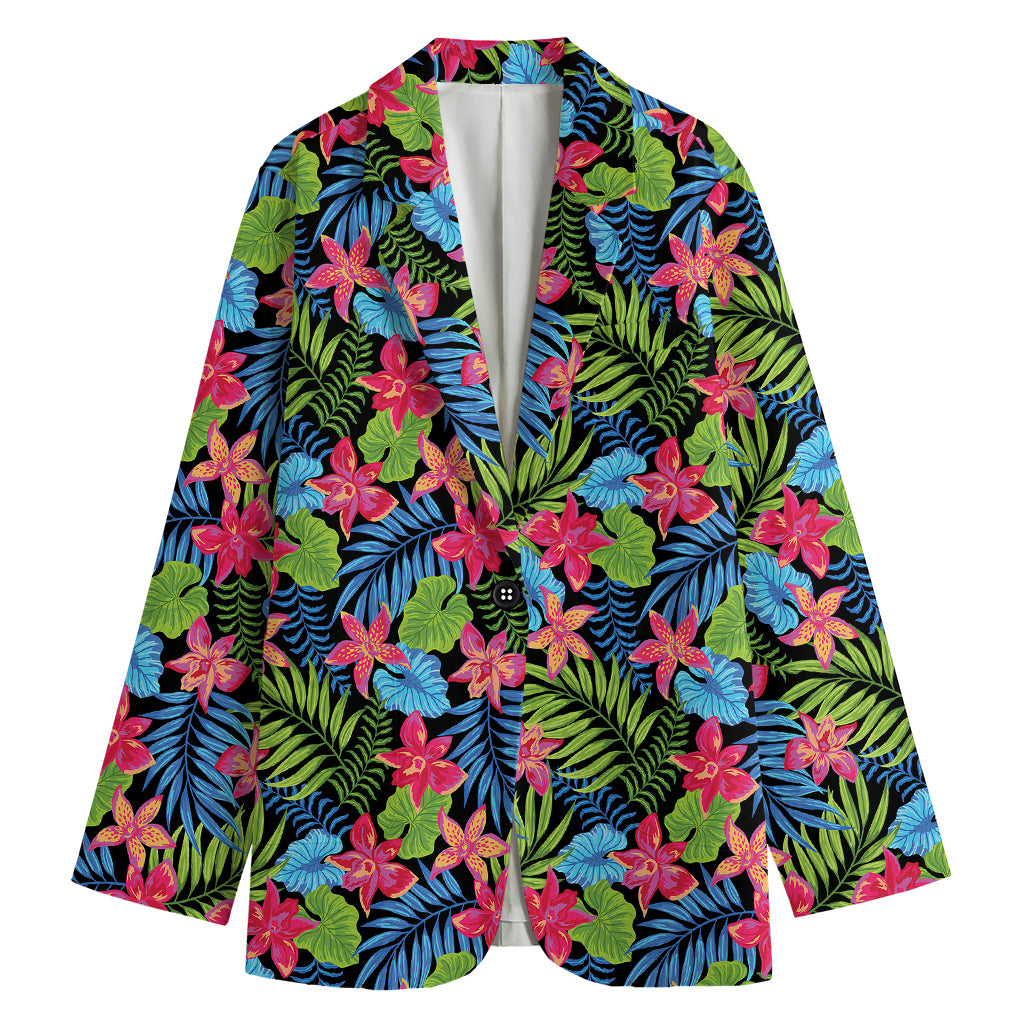 Hawaiian Floral Pattern Print Women's Cotton Blazer